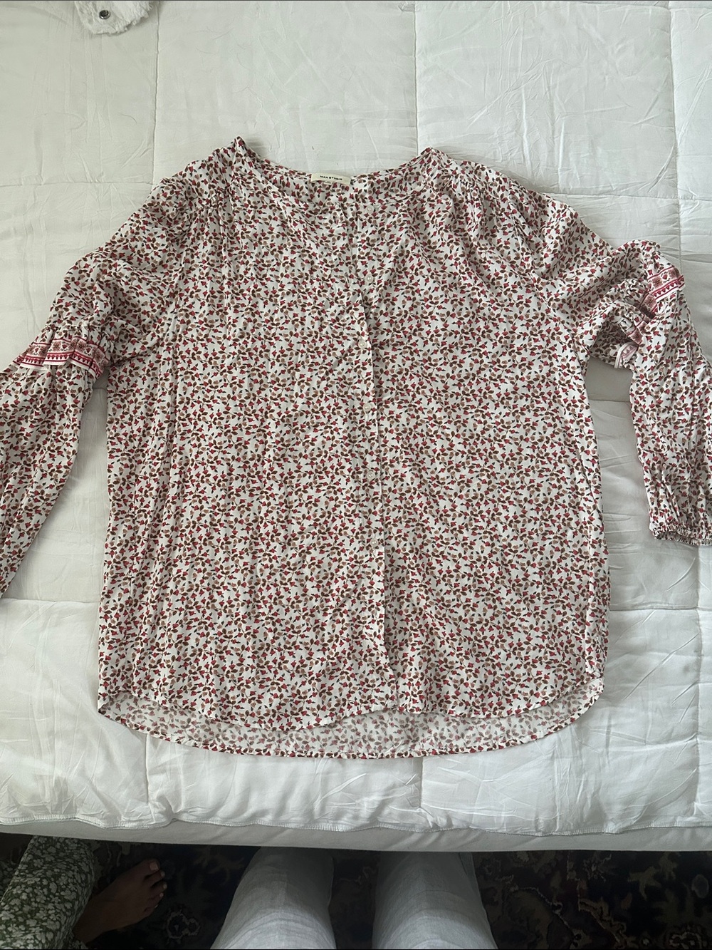 Max Studio White Blouse with Red Floral Print
